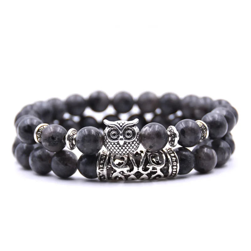 Owl Bracelet - Owl Chain Black Beads