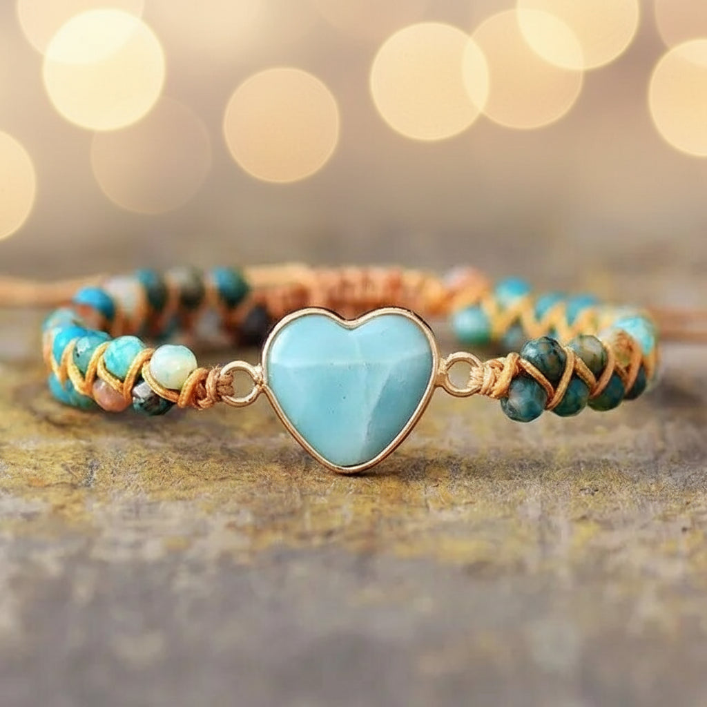 Blue Natural Stone Healing Heart Bracelet