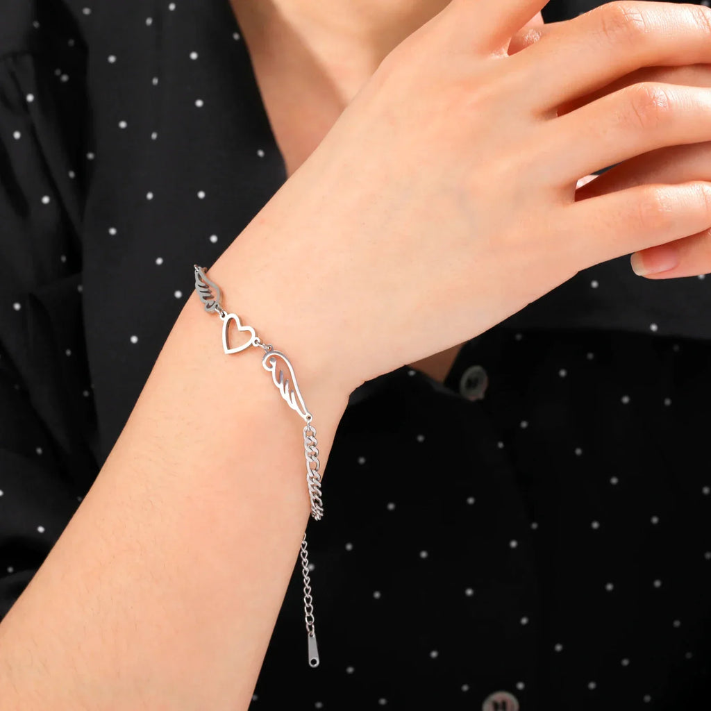 Bracelet coeur et ailes d'ange argent