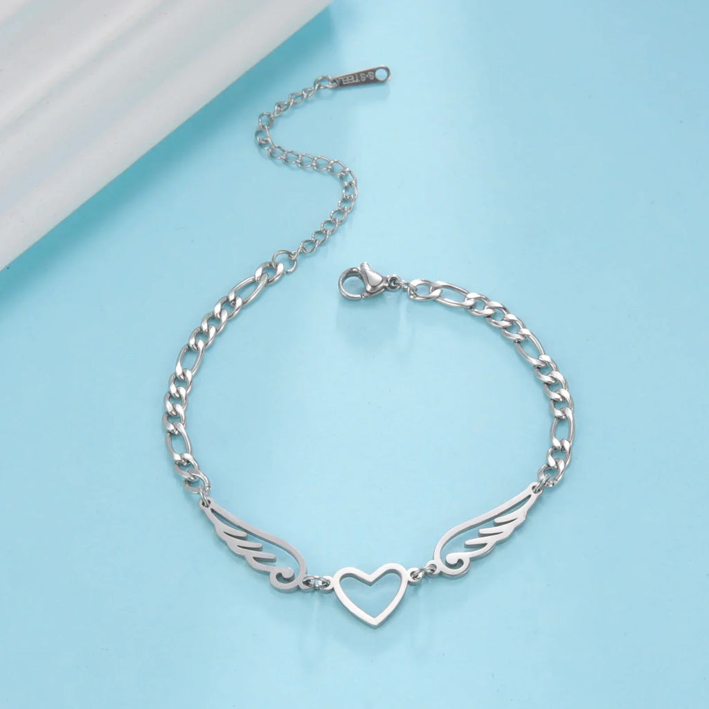 Bracelet coeur et ailes d'ange argent