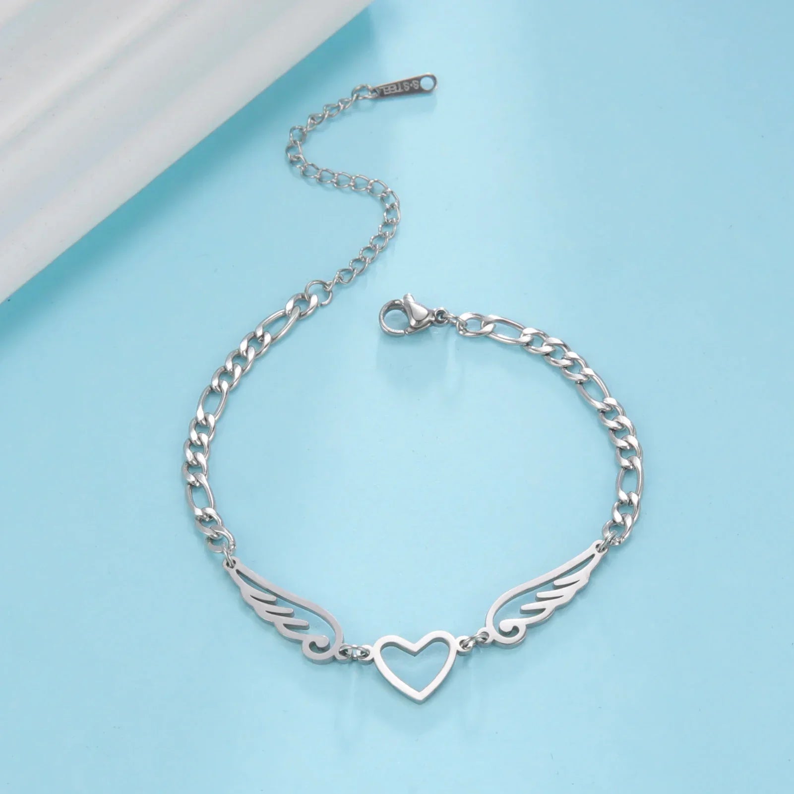 Bracelet coeur et ailes d'ange argent