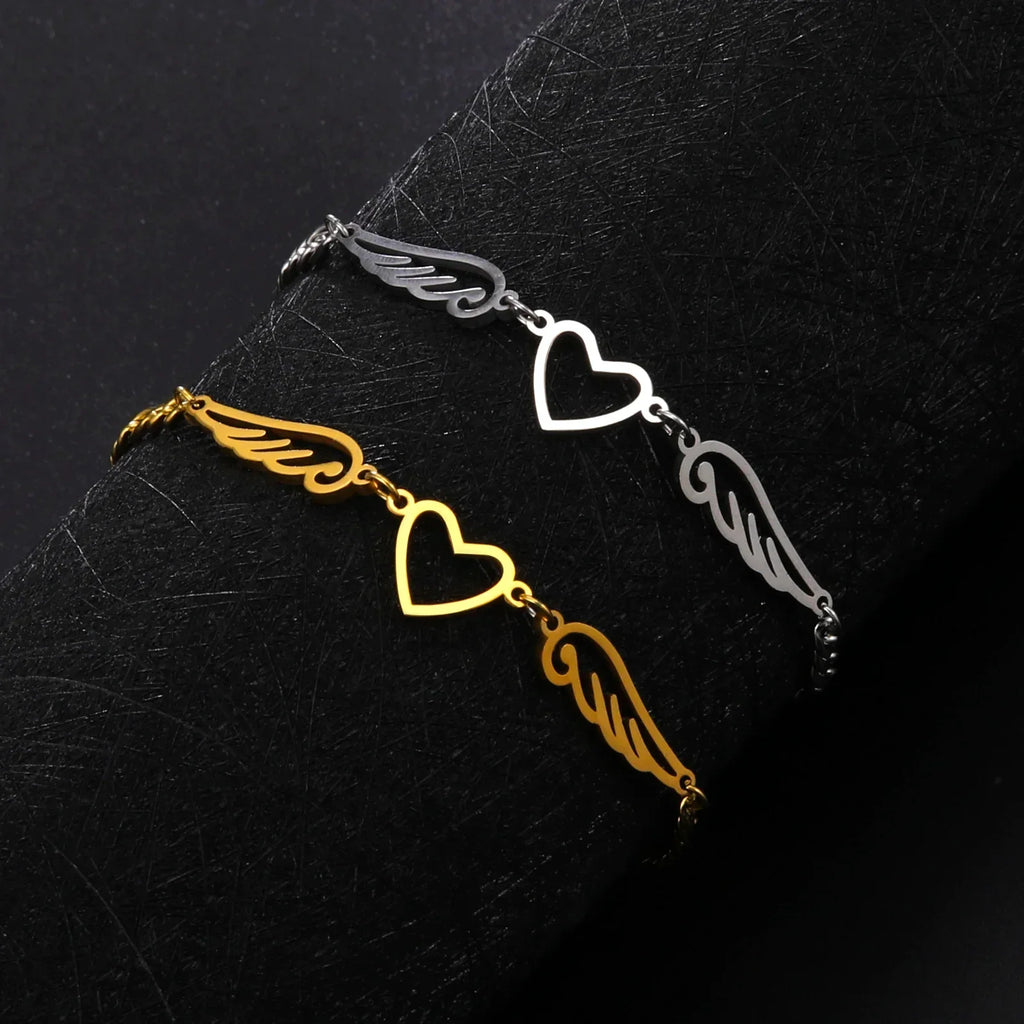 Bracelet coeur et ailes d'ange or