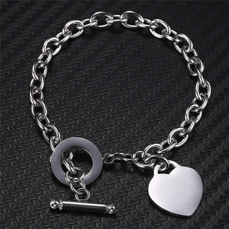 Women's Silver Heart Curb Chain Bracelet