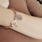 Women's Rose Gold Heart Curb Chain Bracelet