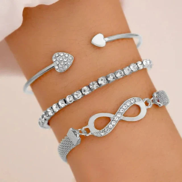 Silver and Gold Infinite Heart Bracelet (Set of 3 Bracelets) silver