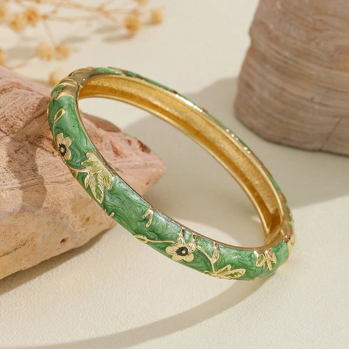 Colorful Bracelets with Green Flowers