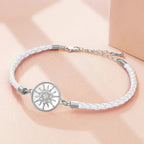 Leather Compass Bracelet Compass Rose white silver
