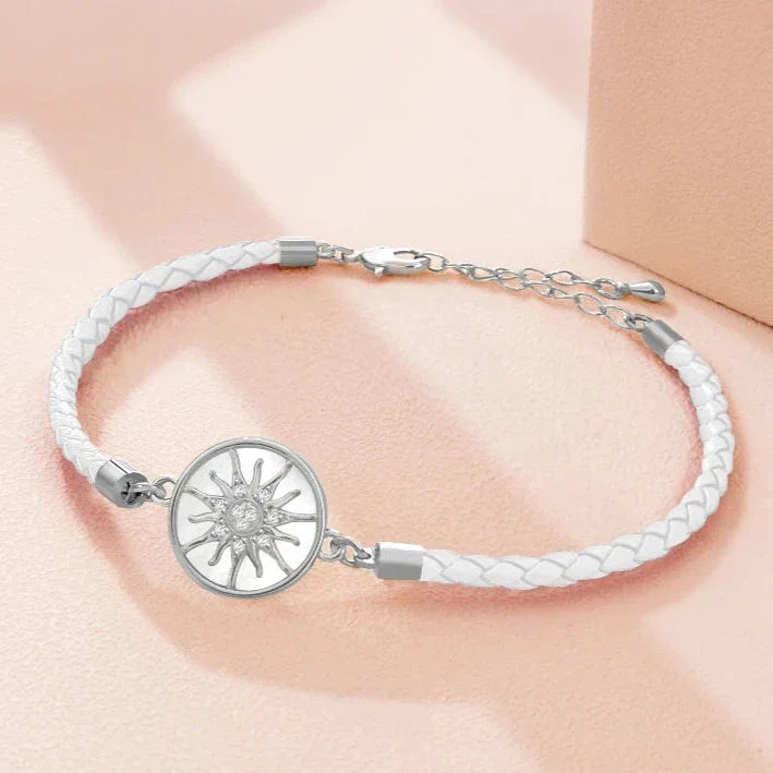 Leather Compass Bracelet Compass Rose white silver