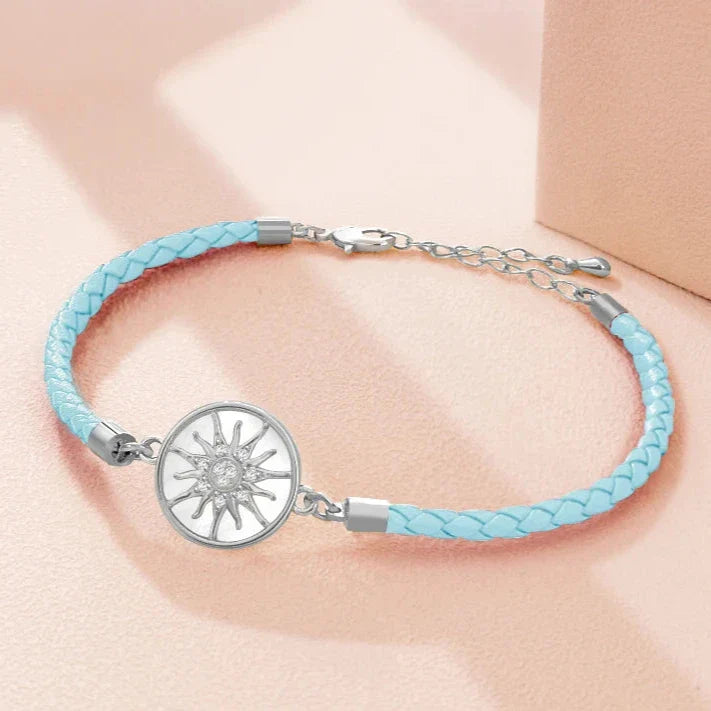 Leather Compass Bracelet Compass Rose sky blue silver