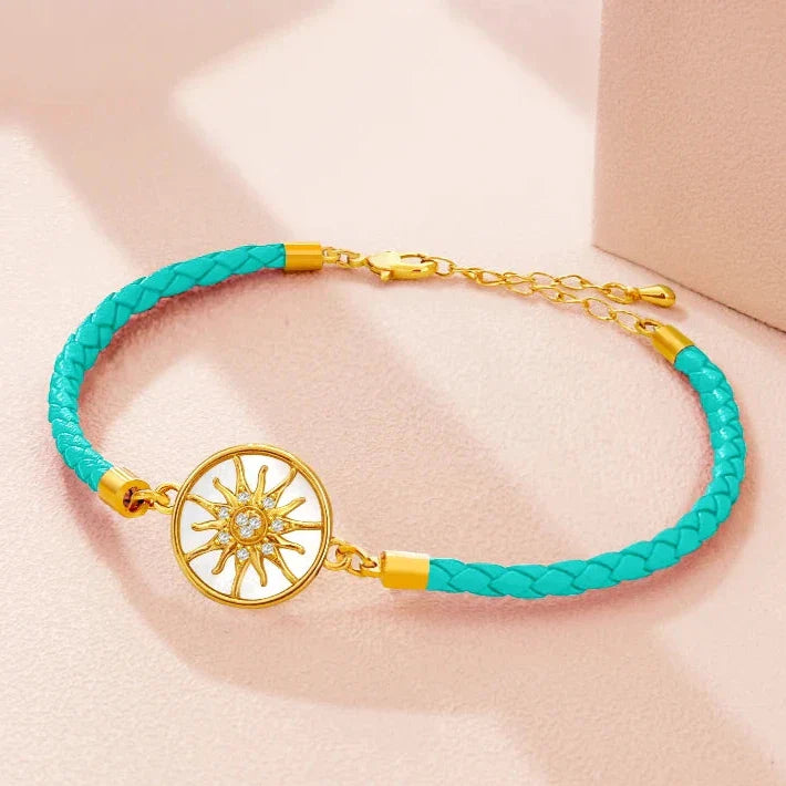 Leather Compass Bracelet Compass Rose turquoise gold