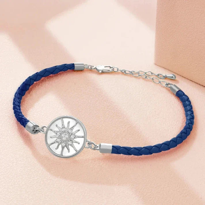 Leather Compass Bracelet Compass Rose midnight blue silver