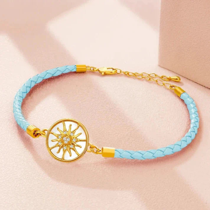 Leather Compass Bracelet Compass Rose sky blue gold