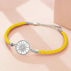 Leather Compass Bracelet Compass Rose yellow silver