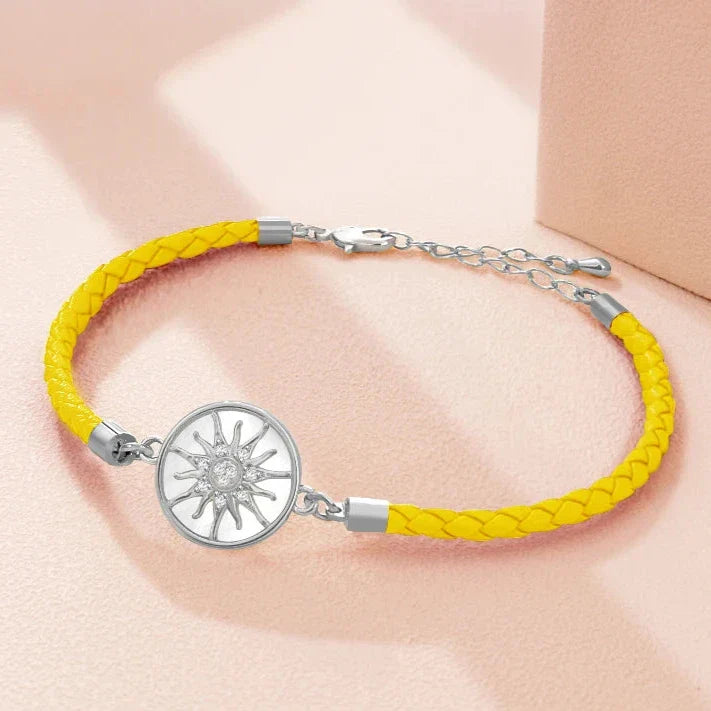 Leather Compass Bracelet Compass Rose yellow silver