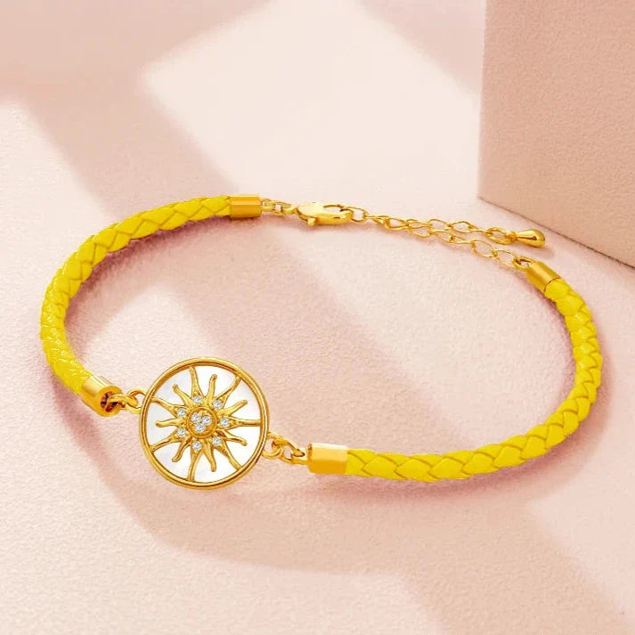 Leather Compass Bracelet Compass Rose yellow gold