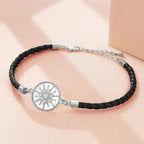 Leather Compass Bracelet Compass Rose black silver