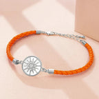 Leather Compass Bracelet Compass Rose orange silver