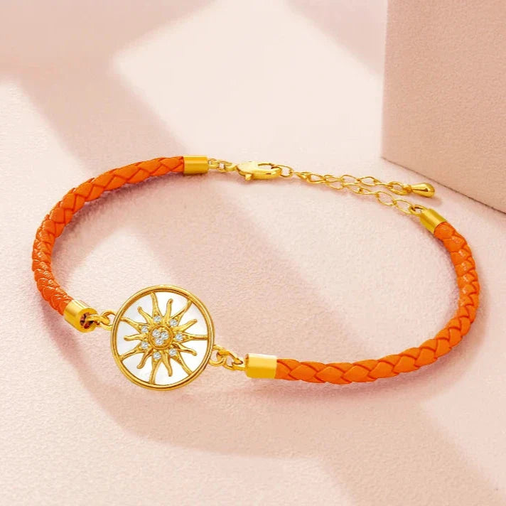 Leather Compass Bracelet Compass Rose orange gold