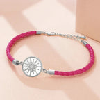 Leather Compass Bracelet Compass Rose fuchsia silver