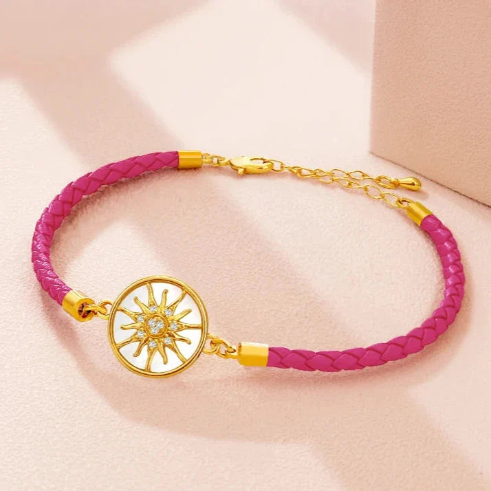 Leather Compass Bracelet Compass Rose fuchsia gold
