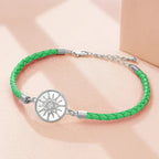 Leather Compass Bracelet Compass Rose green silver