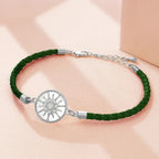 Leather Compass Bracelet Compass Rose dark green silver