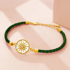 Leather Compass Bracelet Compass Rose dark green gold