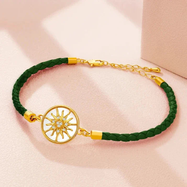 Leather Compass Bracelet Compass Rose dark green gold