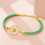 Leather Compass Bracelet Compass Rose green gold