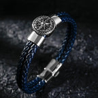 Men's Compass Leather Bracelet Compass Rose Blue