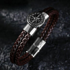 Men's Compass Leather Bracelet Compass Rose Brown