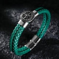 Men's Compass Leather Bracelet Compass Rose Green