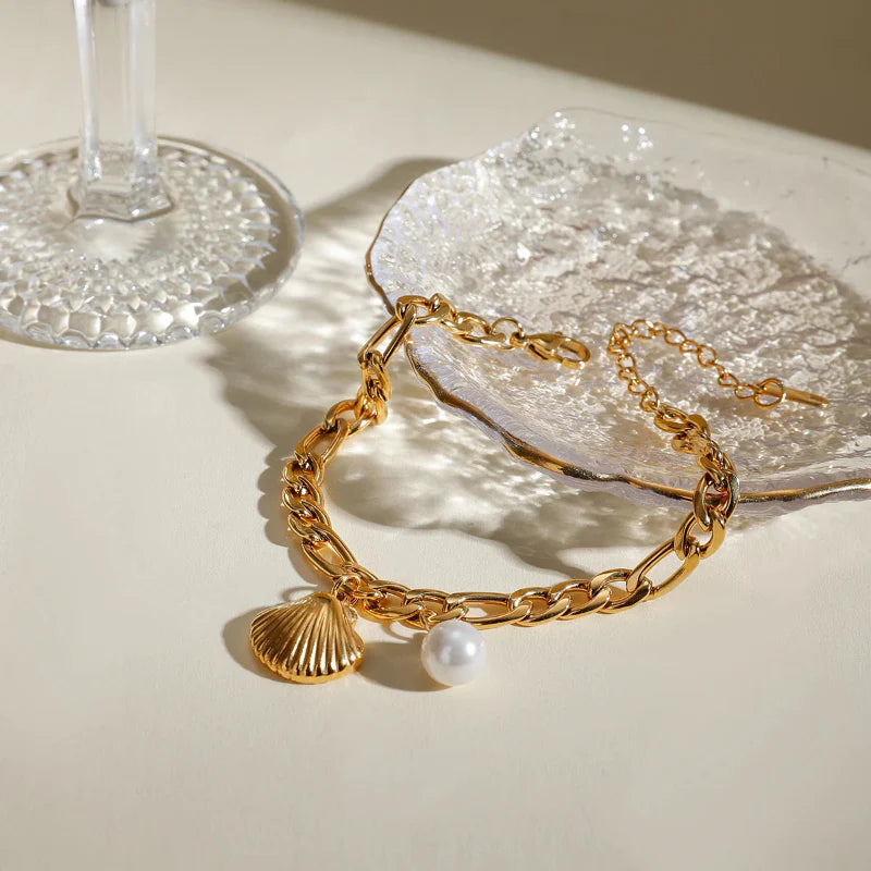 Bracelet Coquille Saint-Jacques et Perle Coquillage pour Femme