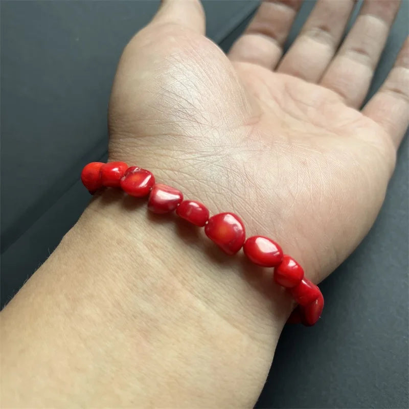 Bracelet corail rouge en galets