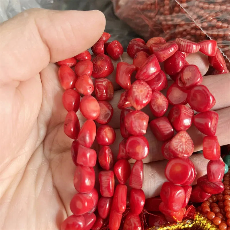 Bracelet corail rouge en galets