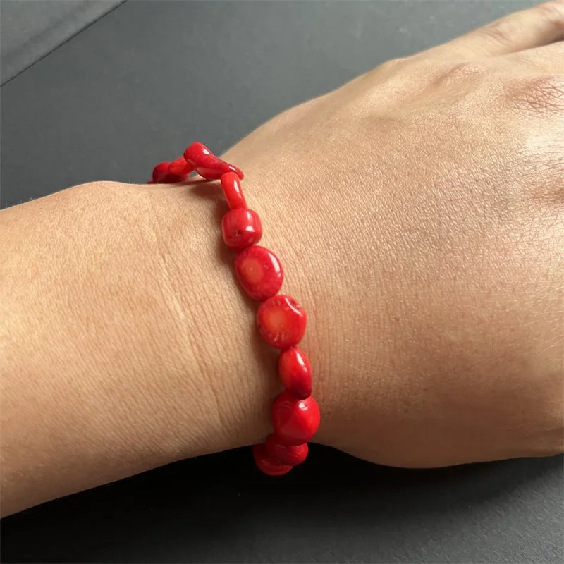 Bracelet corail rouge en galets