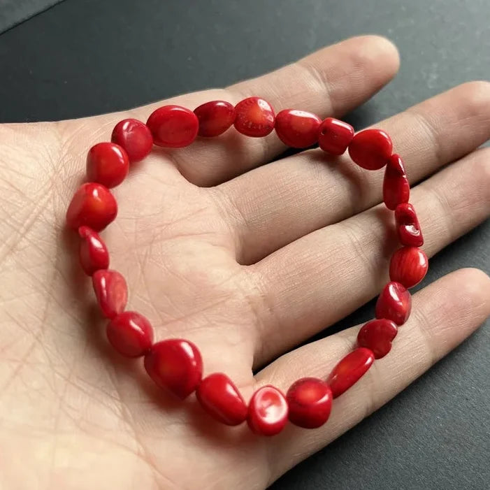 Bracelet corail rouge en galets