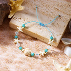 Bracelet cordon avec coquillage et étoile de mer bleu tortue