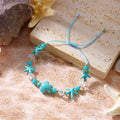 Bracelet cordon avec coquillage et étoile de mer bleu tortue