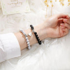 Couple Bracelet Black and White Pearl