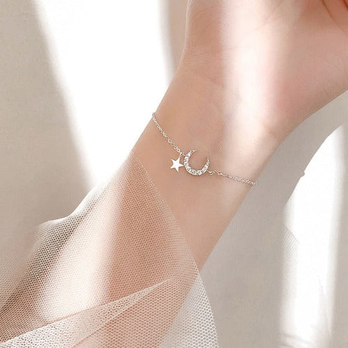 Bracelet Croissant de Lune Femme Gourmette couleur Argent
