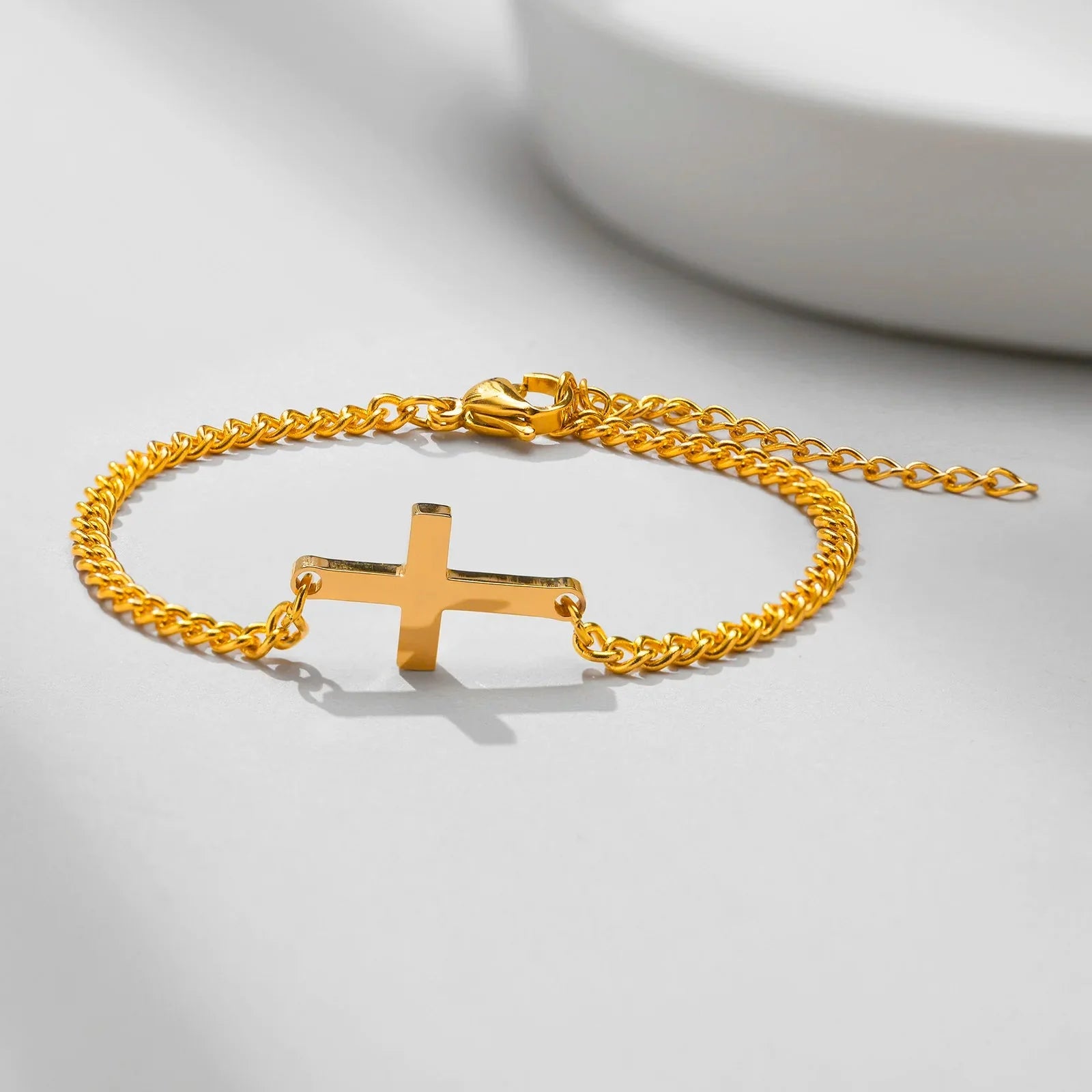 Men's or Women's Gold Chain Link Cross Bracelet