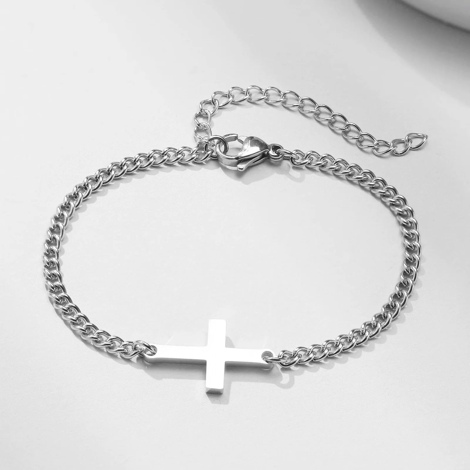 Men's or Women's Silver Chain Link Cross Bracelet