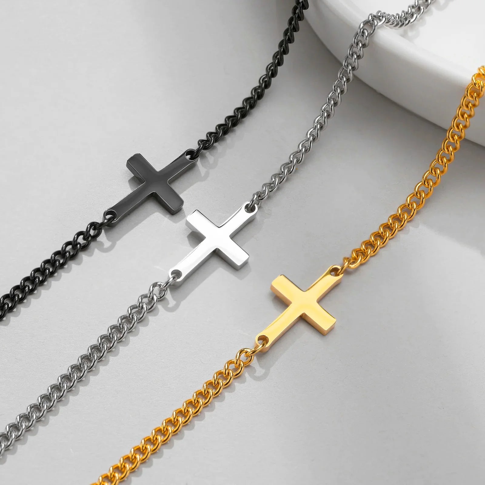 Men's or Women's Black Chain Link Cross Bracelet