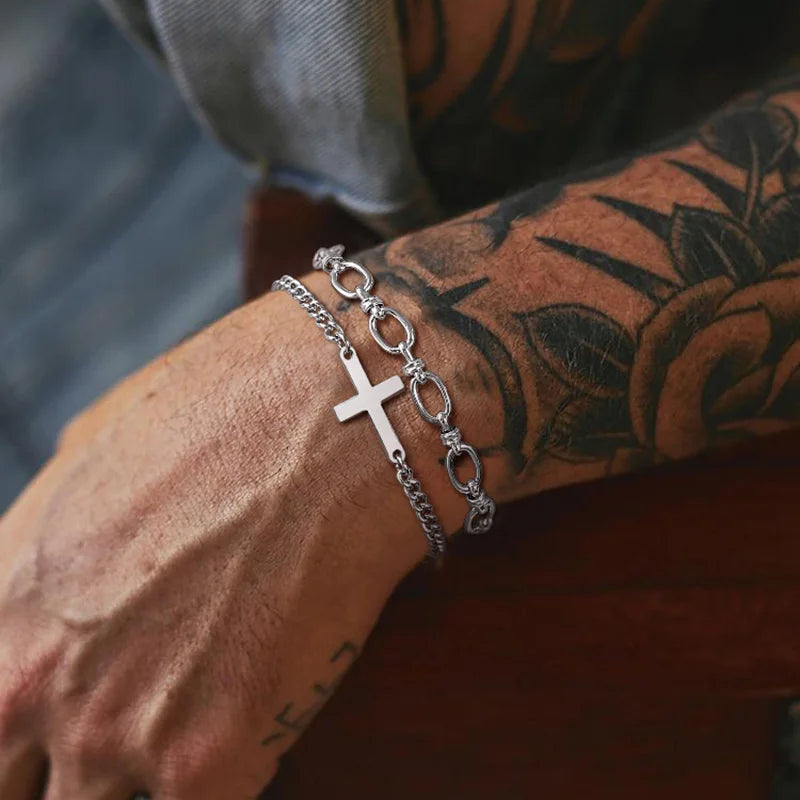 Men's or Women's Silver Chain Link Cross Bracelet