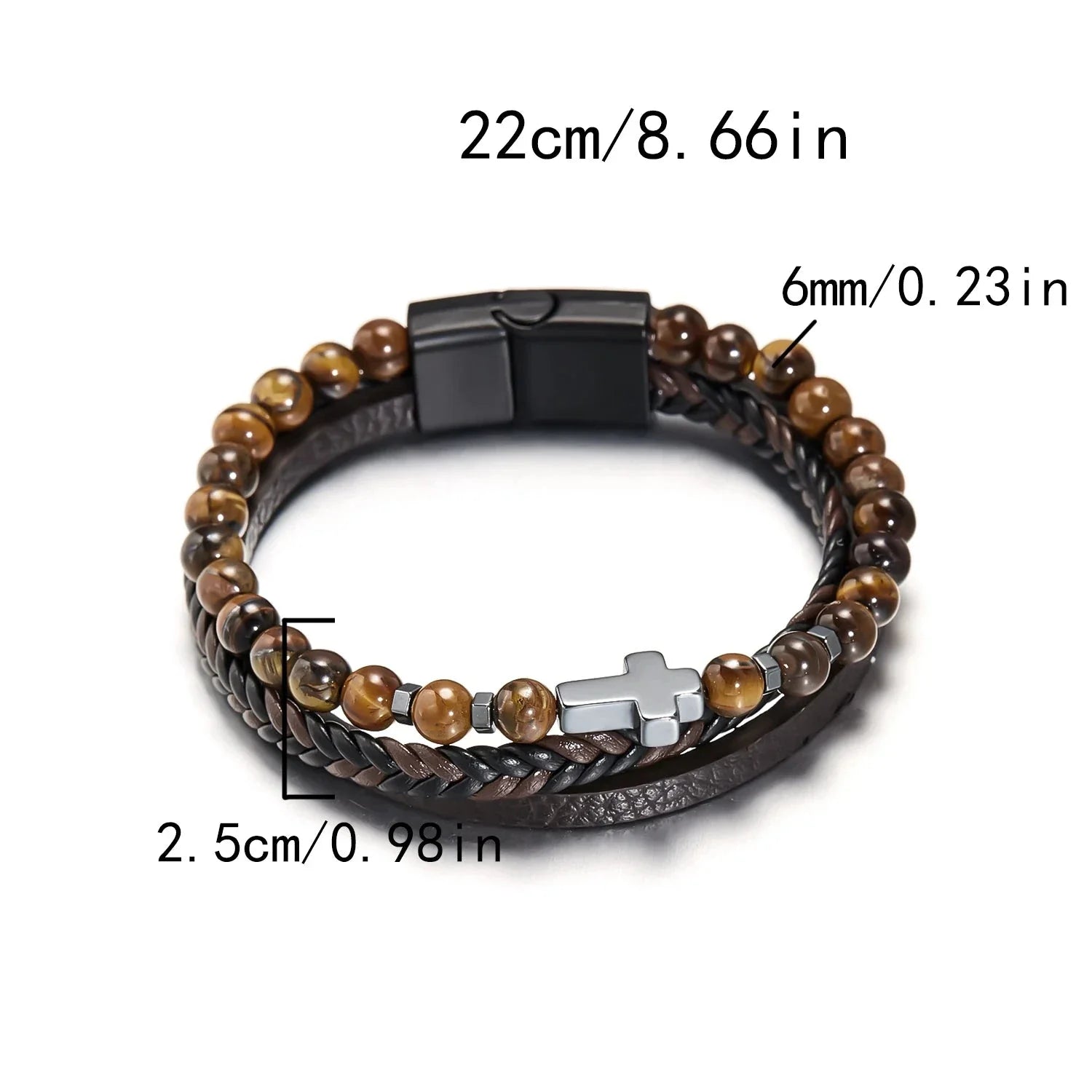 Rosary Cross Bracelet Natural Stones And Leather