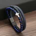 Rosary Cross Bracelet Natural Stones And Leather