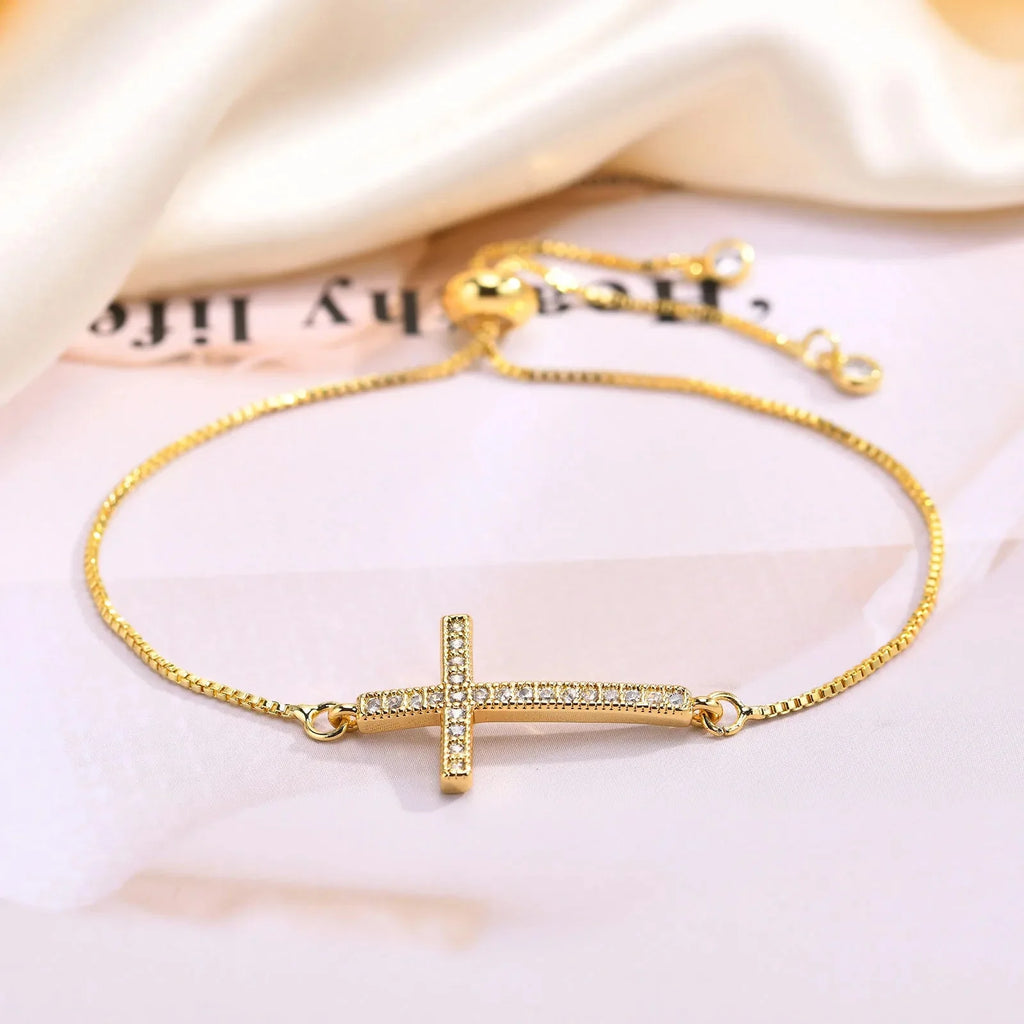 Bracelet Croix Chrétienne Zircon Femme