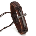 Men's Brown Leather Cross Bracelet