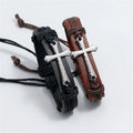 Men's Black Leather Cross Bracelet